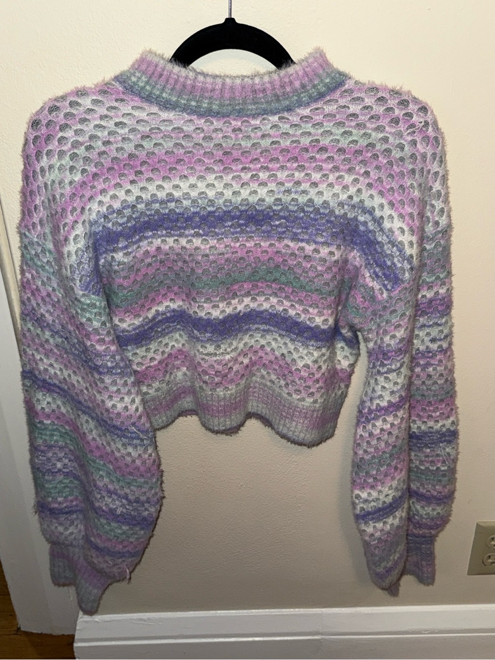 For love and lemons - Pastel Striped Cropped Fuzzy Sweater - Lavender Multi